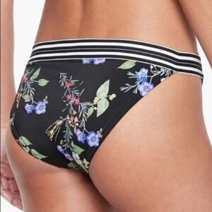 ATHLETA Floral Striped Elastic Waistband Bikini Bottom Black Size Small